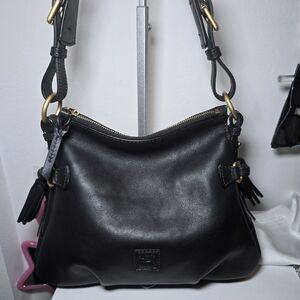 Dooney & Bourke Black Leather Shoulder Bag with Gold Hardware
